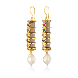 Baroque pearl earrings with colorful swarvoski stones